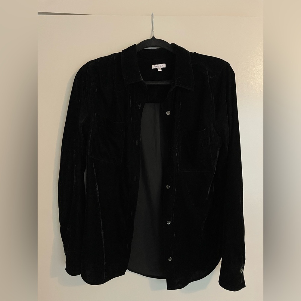 Women's Splendid Black Velvet Button Down